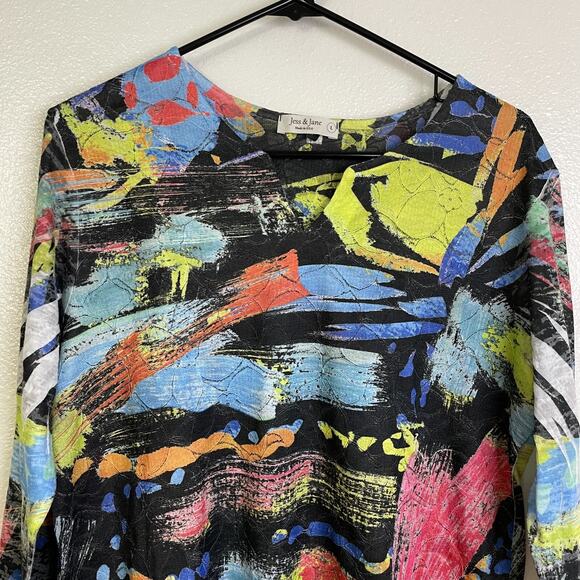 Jess and Jane Size Large Tunic Top Womens Shirt Burnout Abstract Art Multi Mesh - Picture 3 of 10